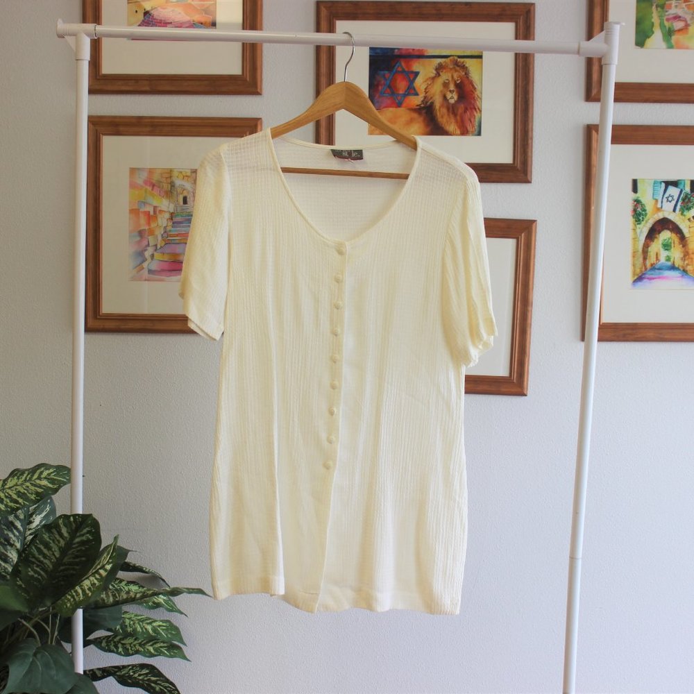 90s Minimalist White Button Down Blouse M